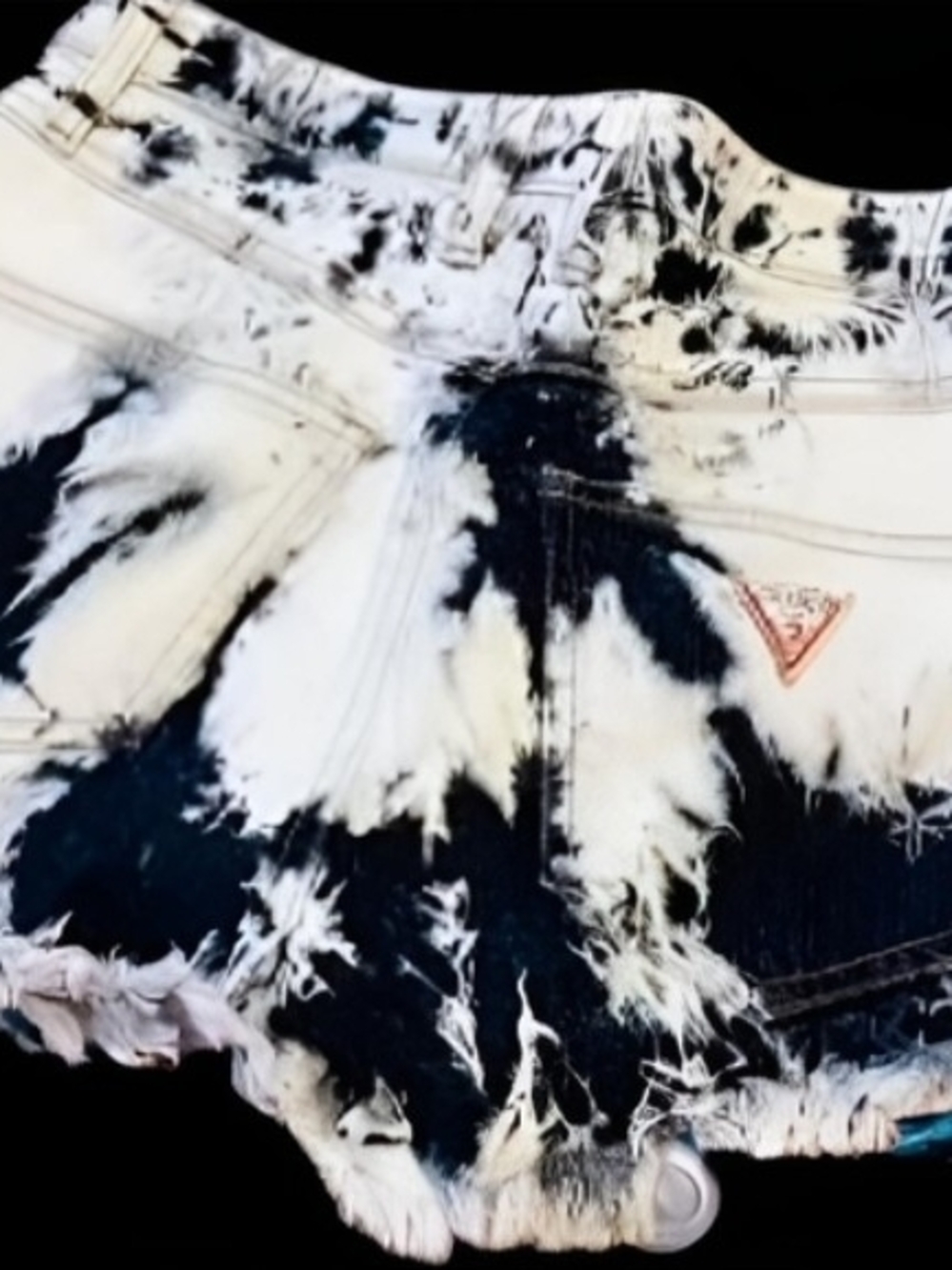 Guess Black & White Tie-Dye Denim Cutoff Shorts